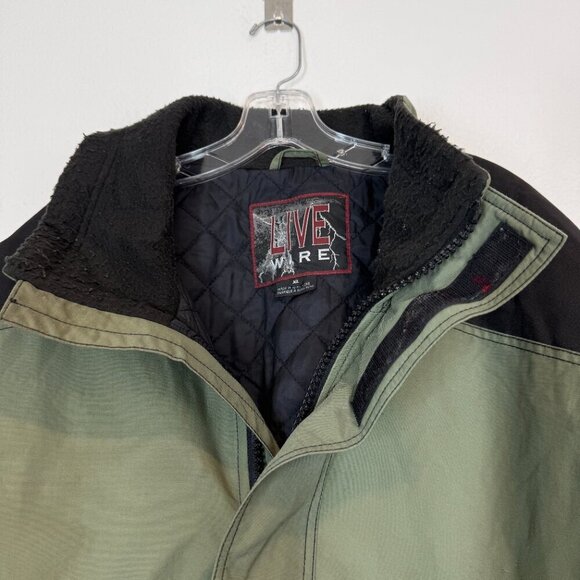 Vintage Jacket Coat Green Black Full Zip Quilted Lining 80s 90s Live Wire XL - Picture 4 of 15